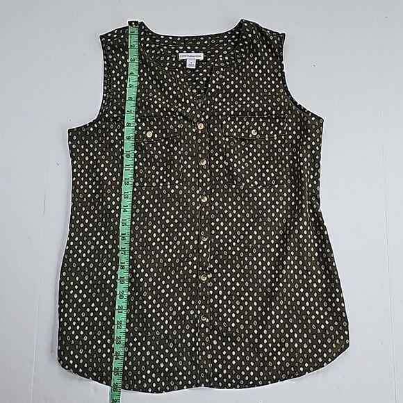 Croft & Barrow -1517 Olive White Speckled Split V-Neck Chest Pockets Blouse S - Picture 7 of 7